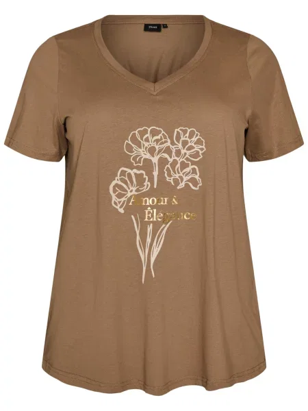 Zizzi Tricou LIZ gri taupe alb