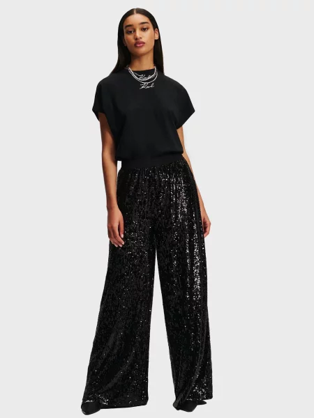 Штани Karl Lagerfeld з паєтками з джерсі чорні