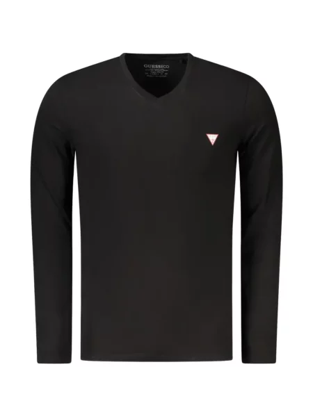 Lung tricou Guess cu decolteu în V negru