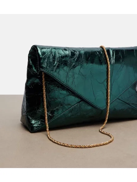 Geantă plic Dries Van Noten din piele verde