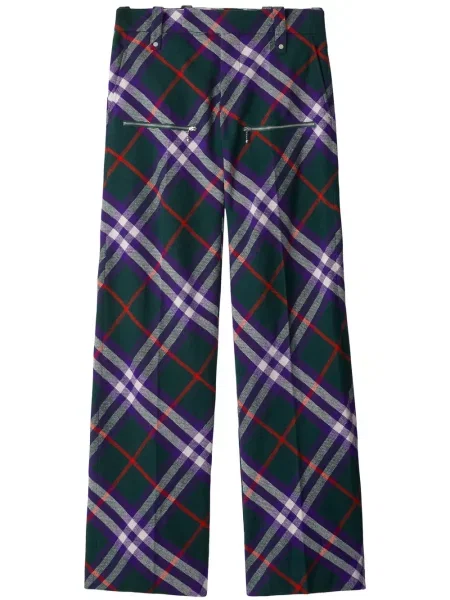 Pantaloni Burberry de lână în carouri verde
