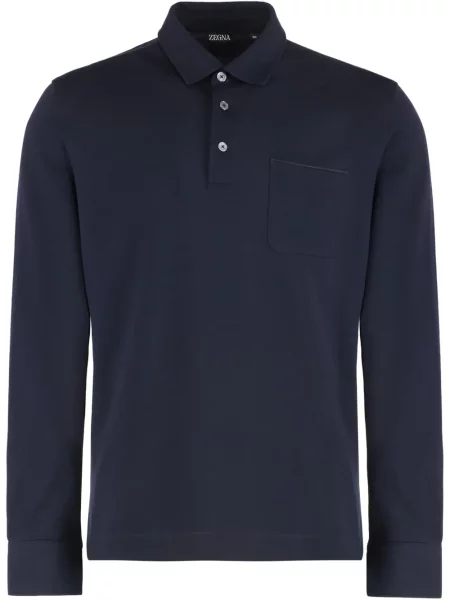 Lung tricou polo Zegna cu mâneci lungi albastru