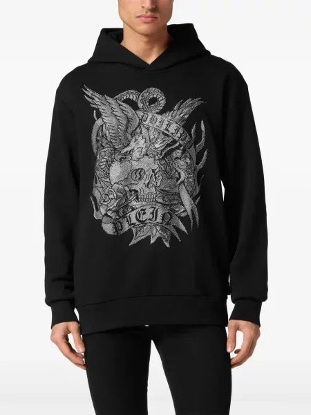 Суичър с качулка Philipp Plein с кристали черно