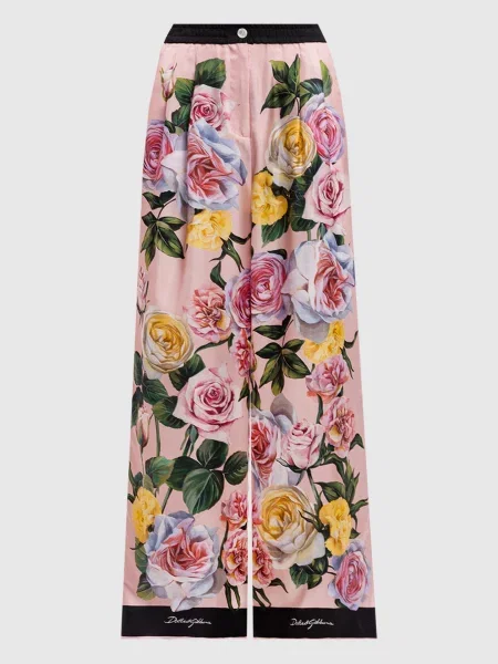 Штани із шовку в квітковий принт Dolce&gabbana рожеві