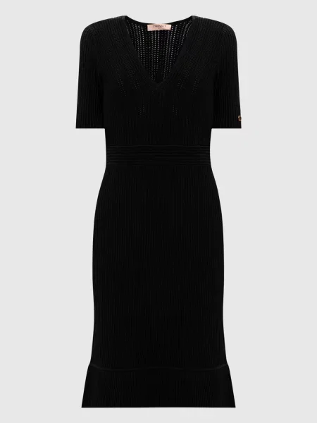 Сукня міді в рубчик з металевим логотипом Twinset чорна