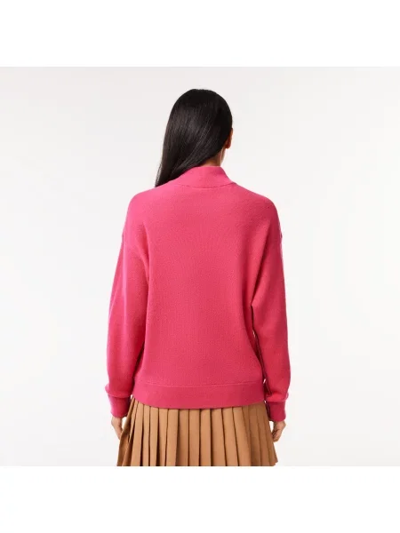 Lacoste Wełniany Sweter Z Wysokim Kołnierzem różowy