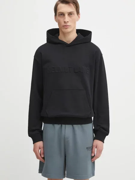 Dukserica Helmut Lang s kapuljačom s aplikacijom crna