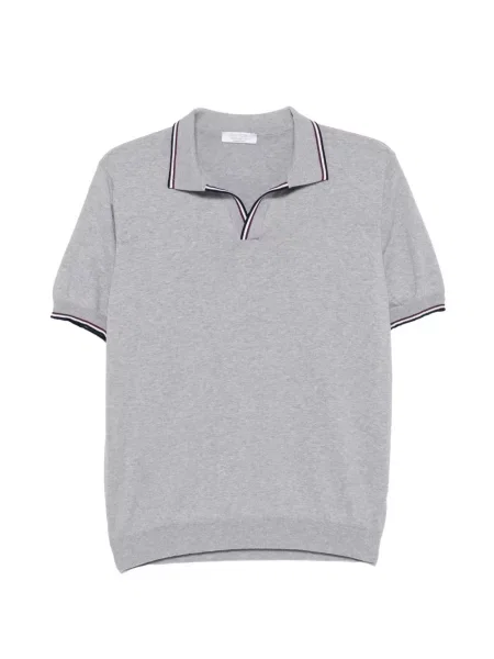 Tricou polo Gran Sasso cu dungi cu decolteu în V gri