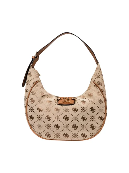 Torebka hobo Guess żakardowa beżowa