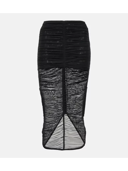 Fustă midi Mugler plasă drapată până la genunchi negru