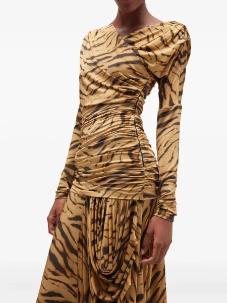 Rochie midi Ganni cu imagine drapată cu dungi de tigru