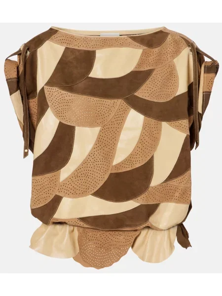 Top Isabel Marant din piele de căprioară cu perforații maro