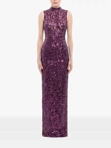 Rochie maxi Saiid Kobeisy cu broderie violet