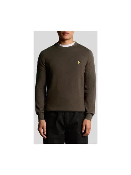 Długi sweter Lyle & Scott z długim rękawem z okrągłym dekoltem brązowy