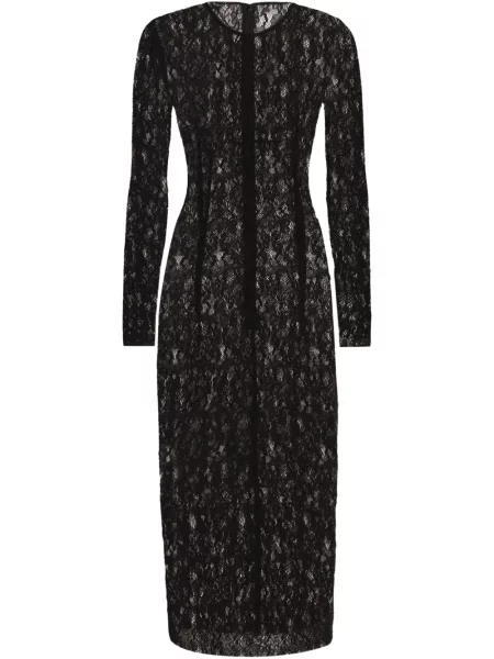 Rochie midi Dolce & Gabbana cu model floral din dantelă până la genunchi negru