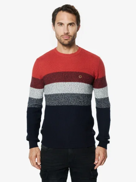 KOROSHI Pulover albastru marin / gri / portocaliu homar / amestecat negru