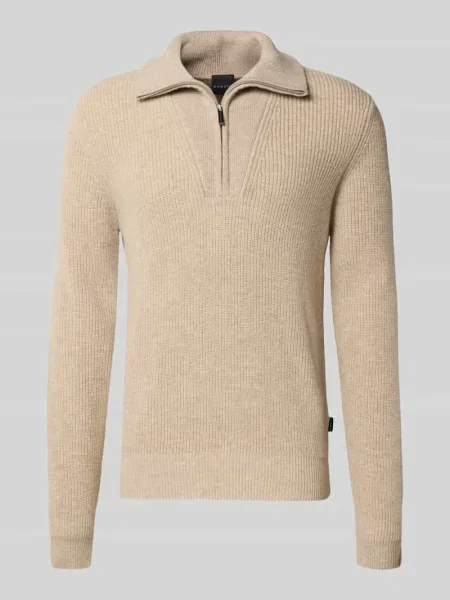 Sweter z mieszanki wełny z kołnierzem i detalem z logo Bugatti