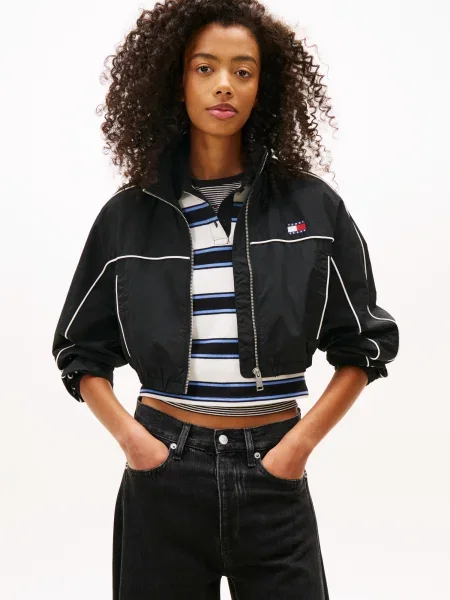 Tommy Jeans Prechodná bunda čierna biela