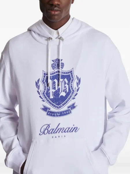 Hanorac cu glugă Balmain cu imagine alb