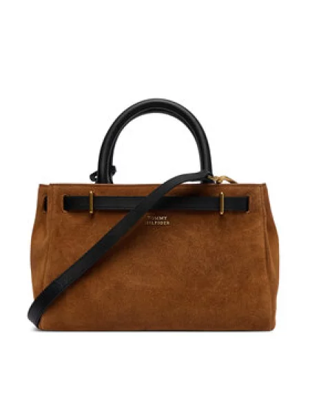 Torbica Tommy Hilfiger American Icon Mini Tote Suede Le Svijetlo smeđa