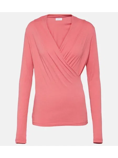 Aksamitny top Velvet kopertowy różowy