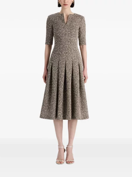 Rochie midi Oscar De La Renta din tweed maro