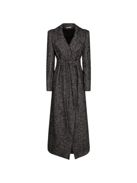 Cu centură palton Tagliatore cu model herringbone negru