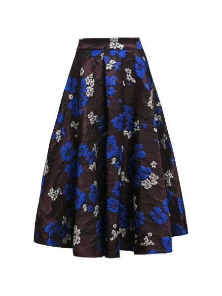 Fustă midi Essentiel Antwerp cu model floral din jacard maro