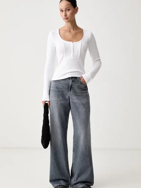 Tricou cu mânecă lungă Guess Jeans alb