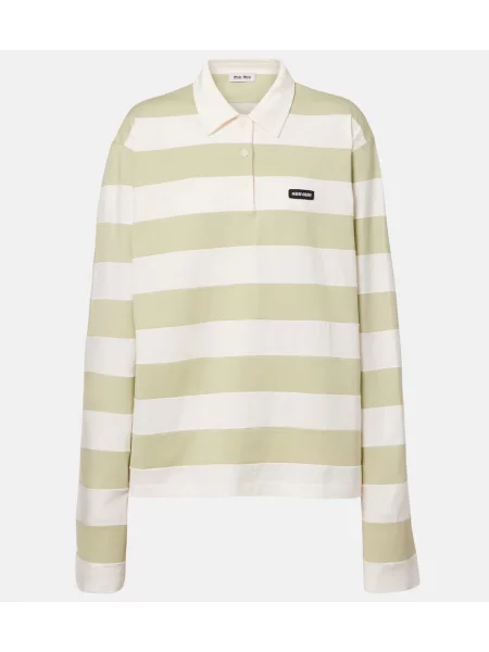 Tricou polo Miu Miu cu dungi din jerseu verde