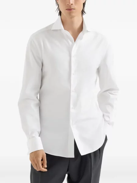 Gulerat cămașă Brunello Cucinelli din țesătură twill alb