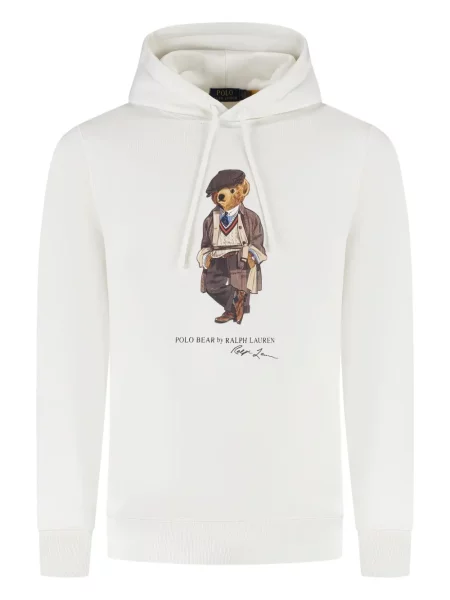 Hanorac cu glugă Polo Ralph Lauren de jumătate de fermoar cu imagine alb