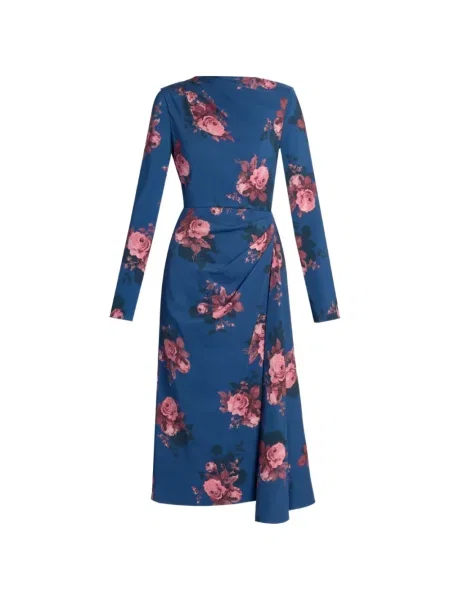 Rochie Erdem cu model floral cu imagine drapată albastru