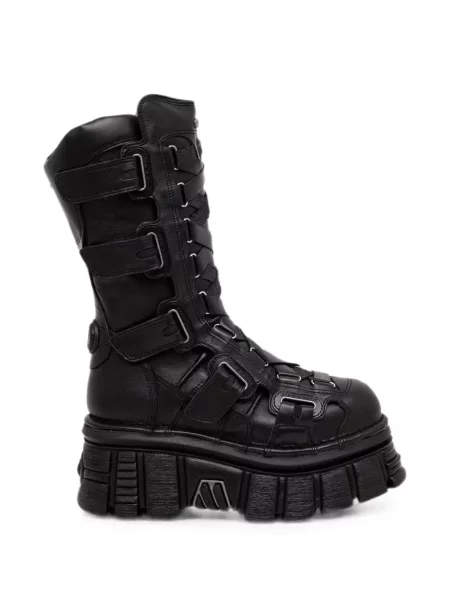 Botine New Rock cu platformă cu cataramă cu bretele negru