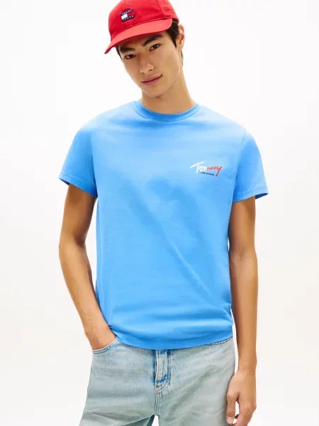 Tommy Jeans Tricou azur / roșu deschis / alb albastru