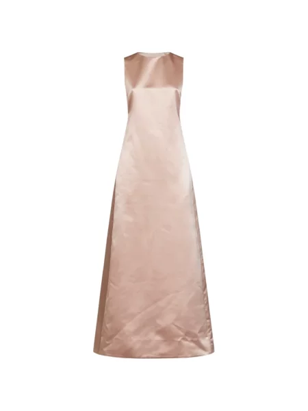 Rochie maxi Alina cu funde în linie A roz