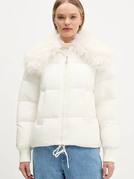 Kurtka pikowana o kroju regular fit z szerokim obszyciem ze sztucznego futra model Hugo Blue beżowa