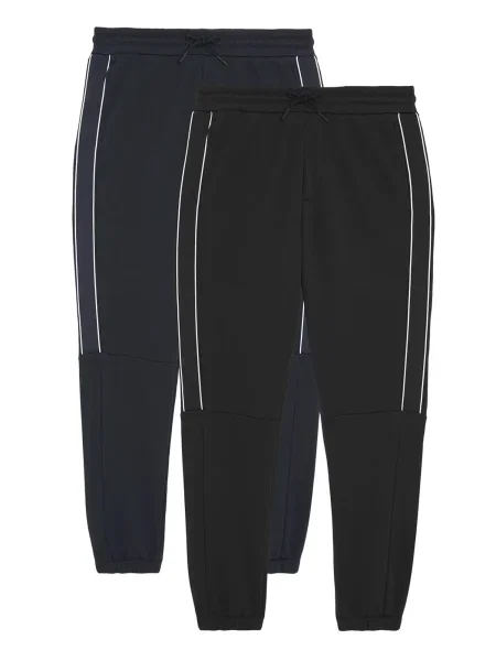 Lyle & Scott Pantaloni Tape Trackies bleumarin / negru alb