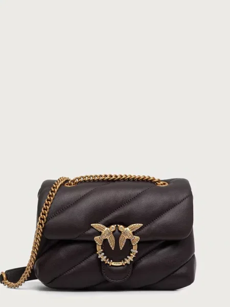 Pinko De piele geantă pe umăr Puff Mini New Buckle maro