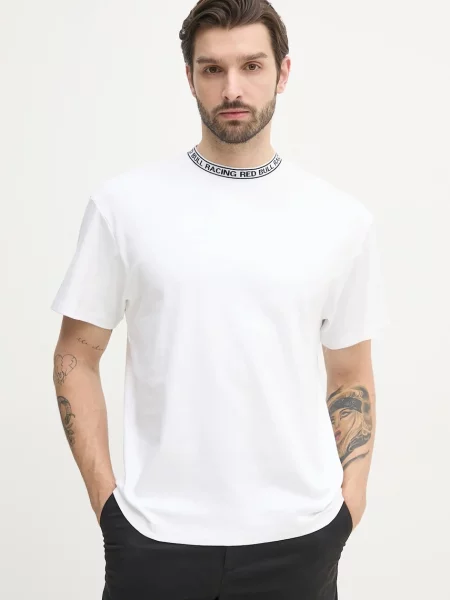 Тениска Red Bull Racing x Pepe Jeans BRANDED COLLAR TEE с изчистен дизайн бяло