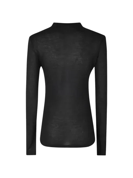 Lung tricou Woc cu guler henley negru