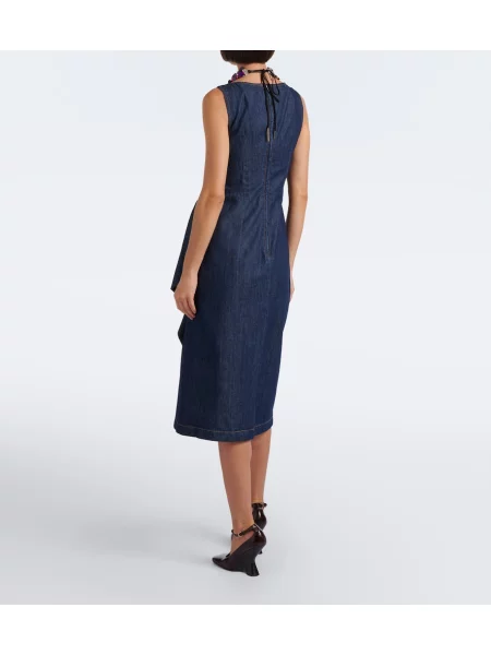 Rochie din denim Dries Van Noten drapată albastru