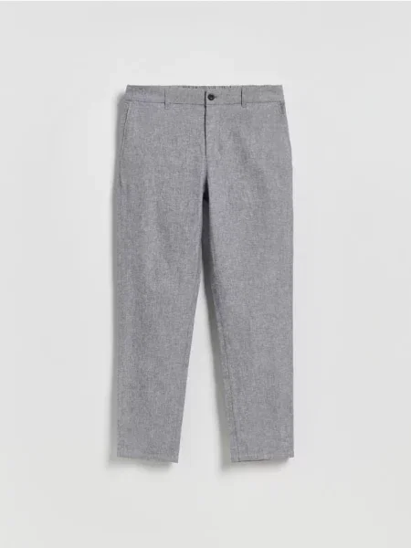 Reserved Chino slim nohavice s prímesou ľanu tmavomodrá