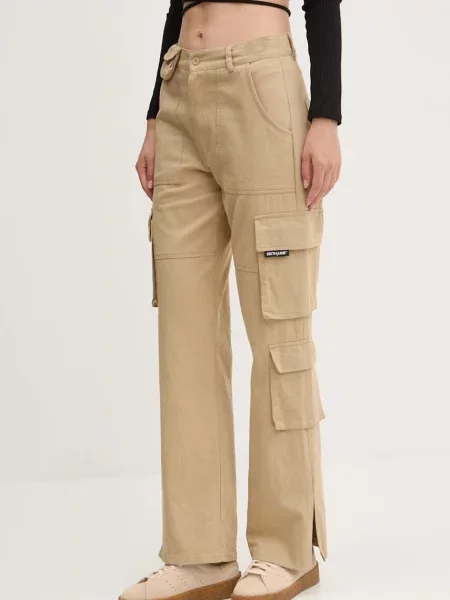Панталон Sixth June с кройка тип карго с висока талия бежово