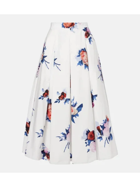 Fustă midi Erdem cu model floral până la genunchi din poplin alb
