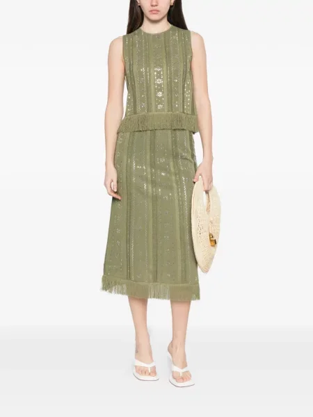 Top Maje cu franjuri cu model floral verde