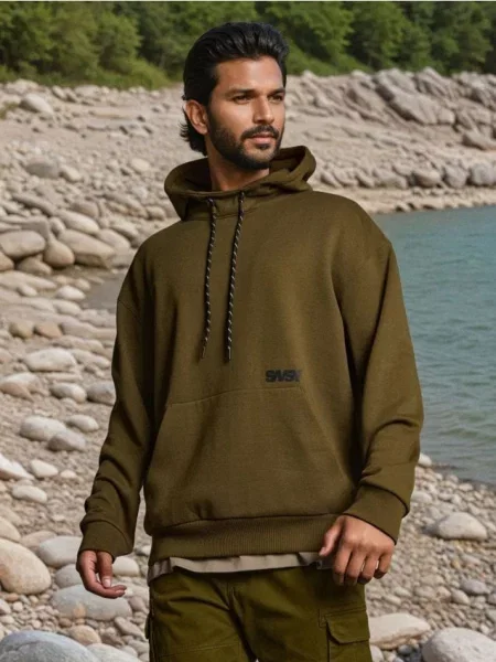 Sinsay Bluza hoodie z wysokim kołnierzem khaki