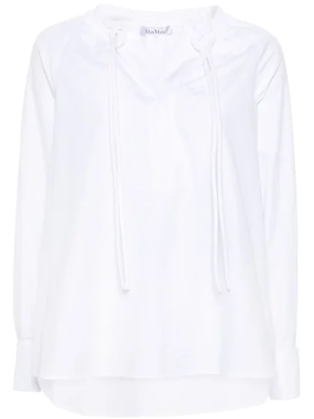 Cămașă Max Mara cu șireturi din dantelă alb