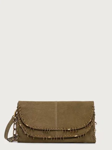 Patrizia Pepe geantă crossbody pentru femei din piele întoarsă verde