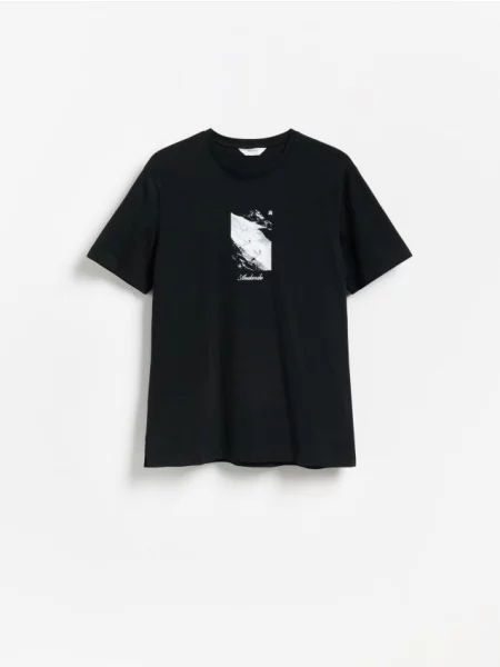 Reserved T-shirt regular z merceryzowanej bawełny czarny